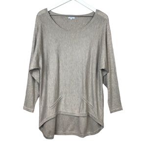 Lemon Taupe Assymetrical Hem Dolman Cut Pullover Alpaca Sweater Women Sz M